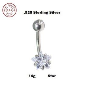 Navel ~ .925 Sterling Silver CZ 5mm Solitaire STAR Belly Ring